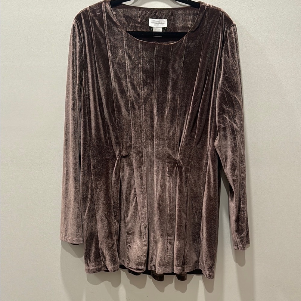 Soft Surroundings Brown Ribbed Blouse Relaxed Fit